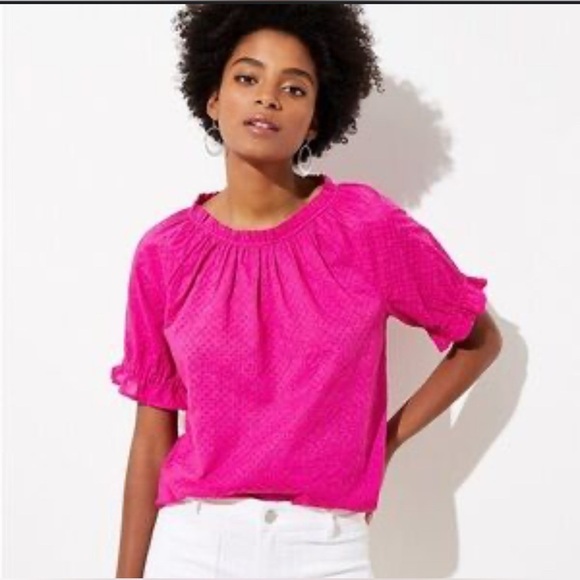 LOFT Tops - Loft Fuchsia Pink Eyelet Ruffle Top size L